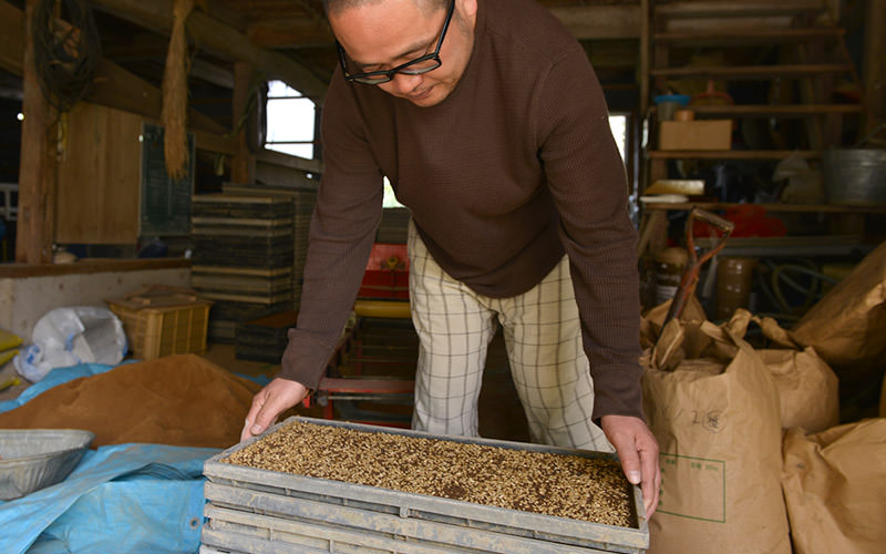 苗箱は重ねて保管しておく。
